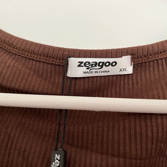 NWT LADIES SIZE XXL ZEAGOO BROWN RIBBED LONG SLEEVE BODYSUITE - Picture 2 of 4